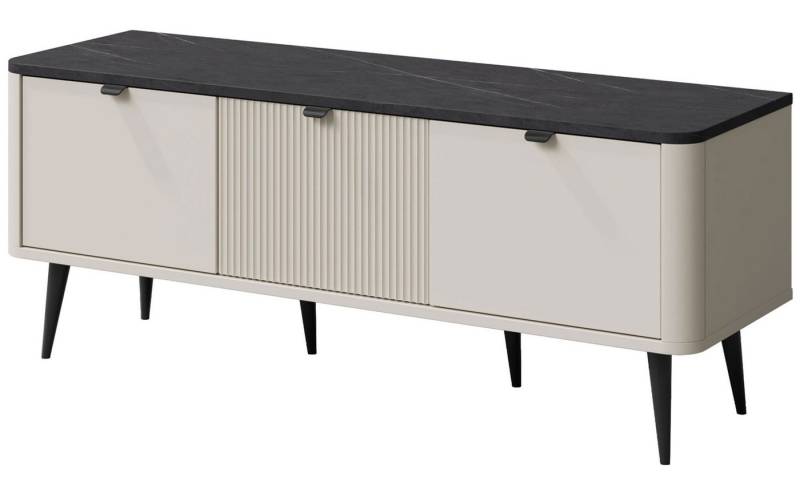 Feldmann-Wohnen Lowboard Marly (3 Drehtüren, 3 geschlossenen Fächern, 1 St., moderne Optik, abgerundeter Korpus, Zugengriffe aus Metall), 130x40x52cm Kaschmir / Graustein von Feldmann-Wohnen