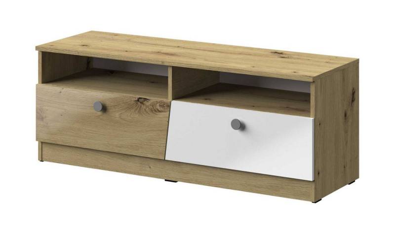 Feldmann-Wohnen Lowboard Nero (unten 2 Klappen, 1 St., oben 2 offene Fächer), 120x40x45cm Weiß-Hochglanz / Griffe Grau von Feldmann-Wohnen