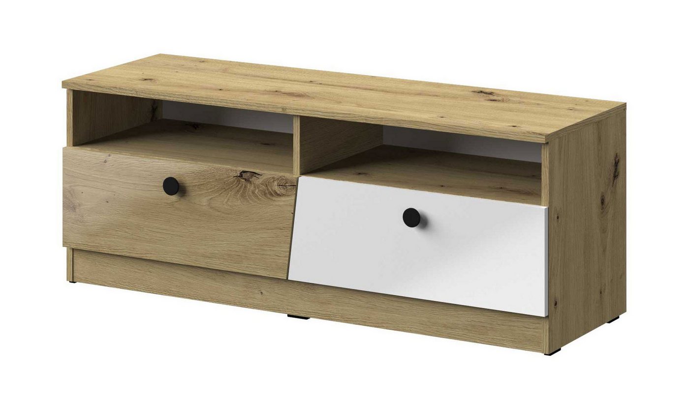 Feldmann-Wohnen Lowboard Nero (unten 2 Klappen, 1 St., oben 2 offene Fächer), 120x40x45cm Weiß-Hochglanz / Griffe Schwarz von Feldmann-Wohnen