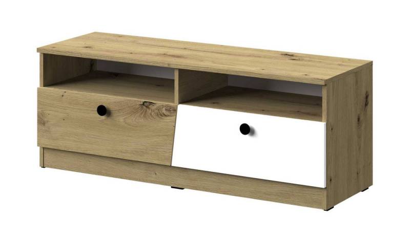 Feldmann-Wohnen Lowboard Nero (unten 2 Klappen, 1 St., oben 2 offene Fächer), 120x40x45cm Weiß-Matt / Griffe Schwarz von Feldmann-Wohnen