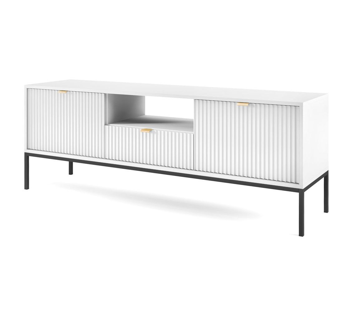 Feldmann-Wohnen Lowboard Nova (2 Türen, 1 Schublade, 1 offenes Fach, 1 St., Riffel-Optik Front, goldfarbene Metallgriffe, ABS-Kanten), 154x39x56cm weiß von Feldmann-Wohnen