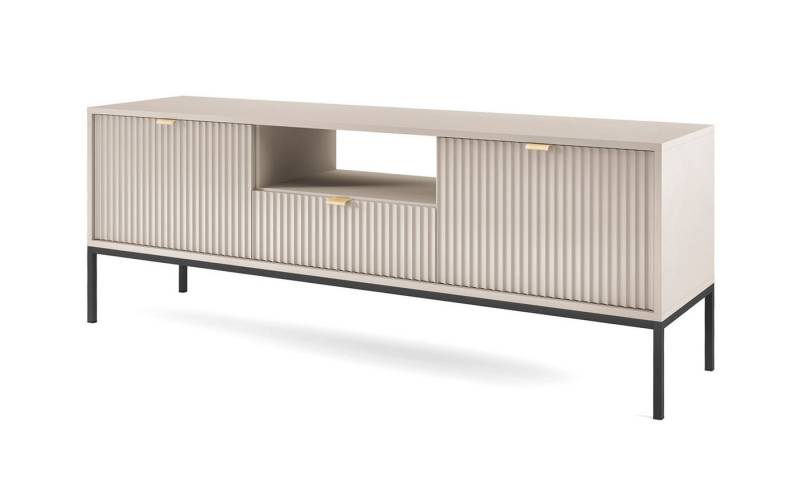 Feldmann-Wohnen Lowboard Nova (2 Türen, 1 offenes Fach, 1 Schublade, 1 St., Riffel-Optik Front, goldfarbene Metallgriffe, ABS-Kanten), 154x39x56cm Fronten mit ausdrucksstarkem geriffelten Muster von Feldmann-Wohnen