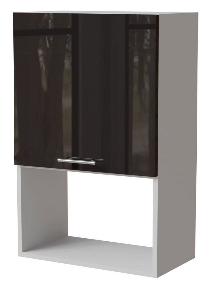 Feldmann-Wohnen Mikrowellenumbauschrank Essen (W4MK/60, 1 Tür, 1 Gerätefach, 1-St., moderne Optik, Acrylfronten mit Glaseffekt) 60x32,5x96cm Schwarz Hochglanz, Weiß Matt von Feldmann-Wohnen