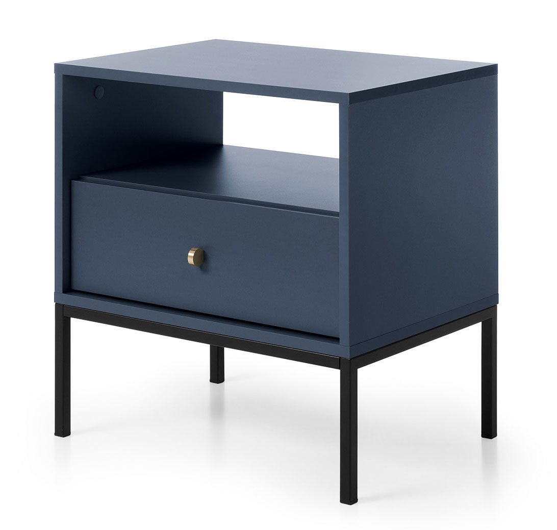 Feldmann-Wohnen Nachtkonsole Mono (1 Vollauszugschublade, 1 Fach, 1 St., moderne Optik, Möbelknäufe, Metallfüße), 54x39x56cm Marineblau Matt von Feldmann-Wohnen