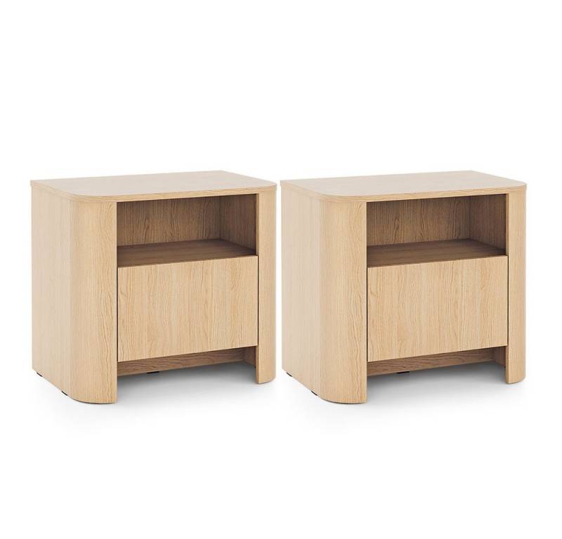 Feldmann-Wohnen Nachtschrank Bari (mit Schubladen, mit offenem Ablagefach, 2-St., moderne Optik, 2er-Set, abgerundeter Korpus, grifflos, Push-to-Open) 58x39x52cm Eiche Vicenza von Feldmann-Wohnen