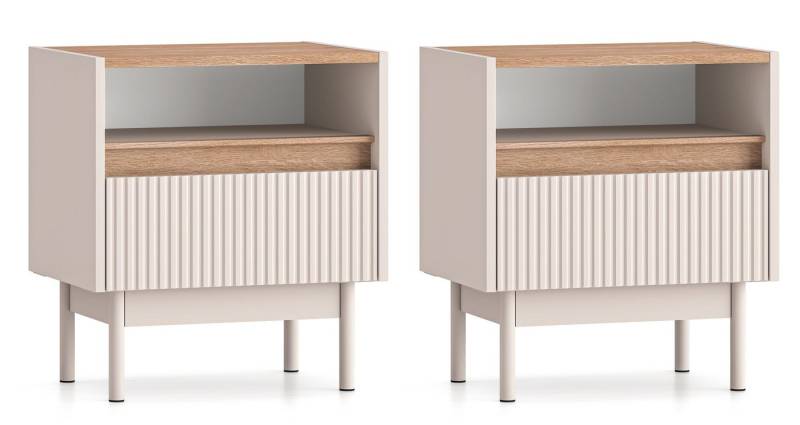 Feldmann-Wohnen Nachtschrank Dunea (mit Schubladen, mit offenen Fächern, 2-St., moderne Optik, mit Schubladen) 50x35x55cm Cashmere Eiche Cremona Torro von Feldmann-Wohnen