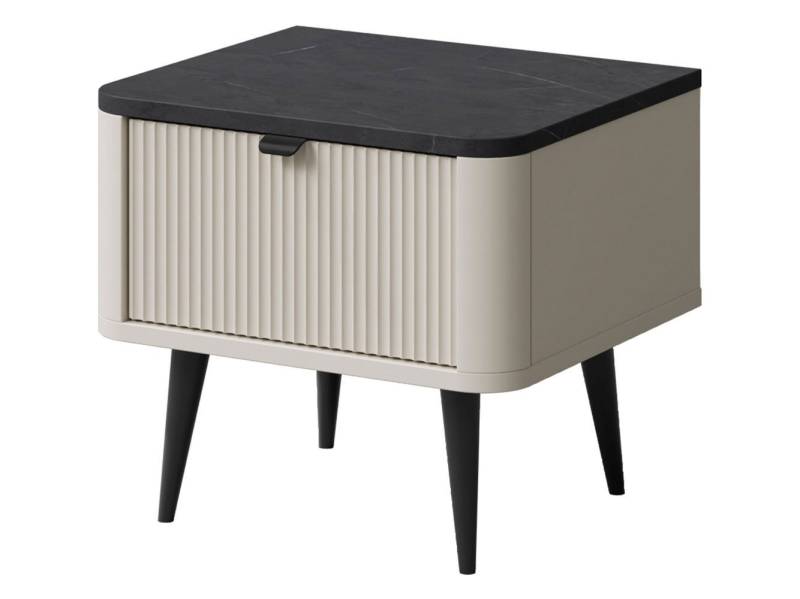Feldmann-Wohnen Nachtschrank Marly (1 Schublade, 1-St., moderne Optik, abgerundeter Korpus, Zugengriffe aus Metall) 50x40x42cm Kaschmir / Graustein von Feldmann-Wohnen