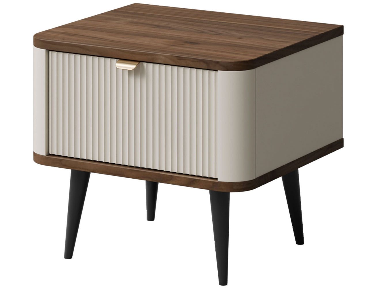 Feldmann-Wohnen Nachtschrank Marly (1 Schublade, 1-St., moderne Optik, abgerundeter Korpus, Zugengriffe aus Metall) 50x40x42cm Kaschmir / Walnuss 2er-Set von Feldmann-Wohnen