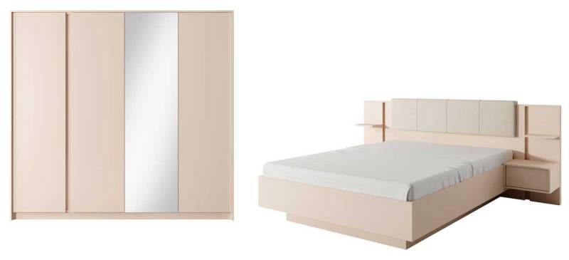 Feldmann-Wohnen Schlafzimmer-Set Dast, (Liegefläche 160x200cm, mit Push to Open Funktion, 2-St., Kleiderschrank, Bett mit Metallrahmen Lattenrost), 2-teilig beige von Feldmann-Wohnen