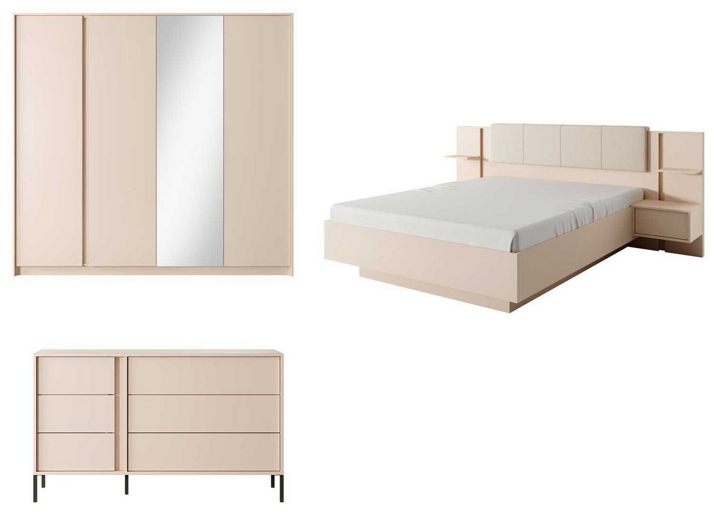 Feldmann-Wohnen Schlafzimmer-Set Dast, 3-teilig beige von Feldmann-Wohnen