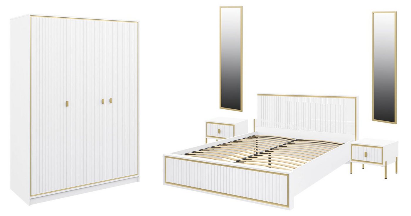 Feldmann-Wohnen Schlafzimmer-Set Luxor, (Luxor), 6-teilig polarweiß Hochglanz Gold von Feldmann-Wohnen