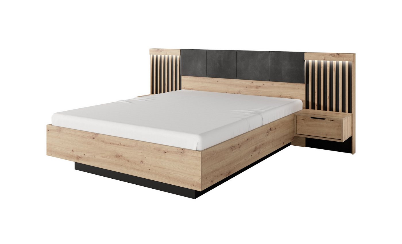 Feldmann-Wohnen Schlafzimmer-Set Tally, (Tally, 3-tlg., Doppelbett mit Nakos), 160x200cm Artisan Eiche anthrazit mit Nachtkonsolen von Feldmann-Wohnen