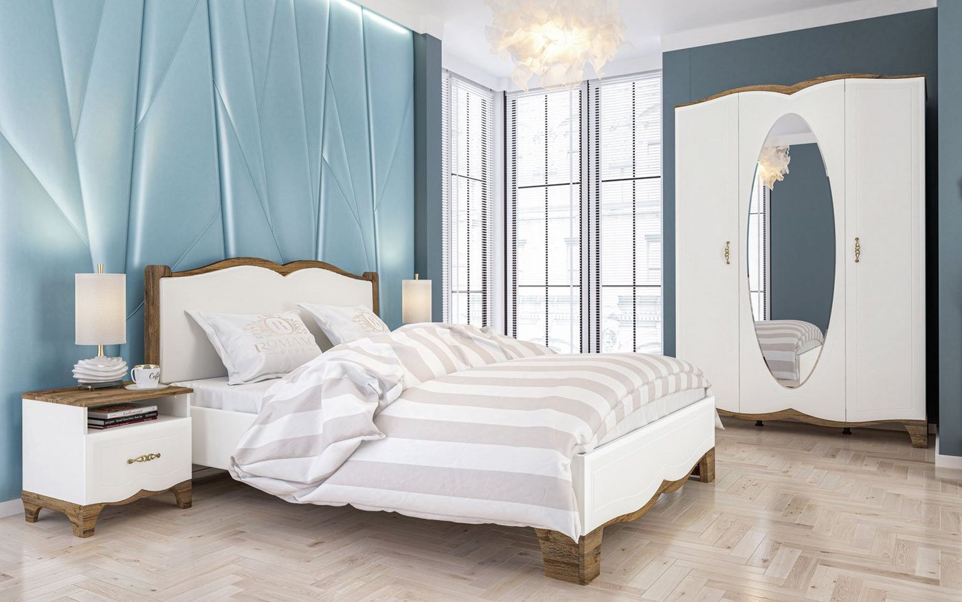 Feldmann-Wohnen Komplettschlafzimmer Tiffany, (Tiffany, Schlafzimmer-Set), 5-teilig Bett 160x200cm Weiß Eiche Provence von Feldmann-Wohnen