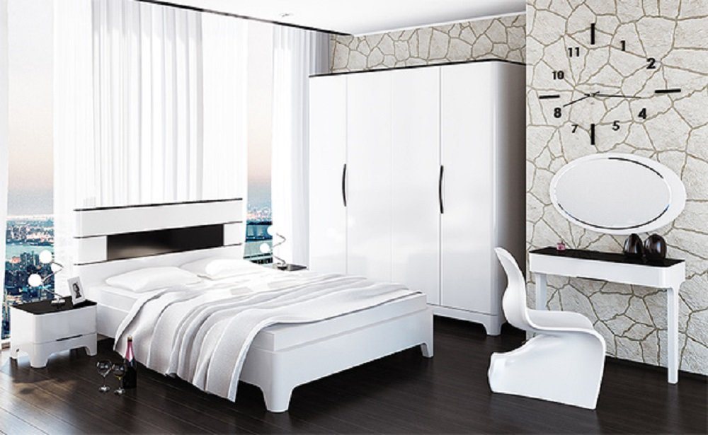 Feldmann-Wohnen Schlafzimmer-Set VERONA, (Set, 4-St., 1 Kleiderschrank + 1 Bett + 2 Nachtkonsolen), Liegefläche: 160 x 200 cm von Feldmann-Wohnen