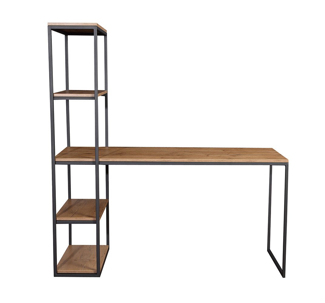 Feldmann-Wohnen Schreibtisch Arne (rechteckige Tischplatte, Metallgestell, 1-St., pulverbeschichtetes Gestell, besonders attraktiv, schlicht elegant), 152x60x160cm Eiche lefkas dunkel von Feldmann-Wohnen