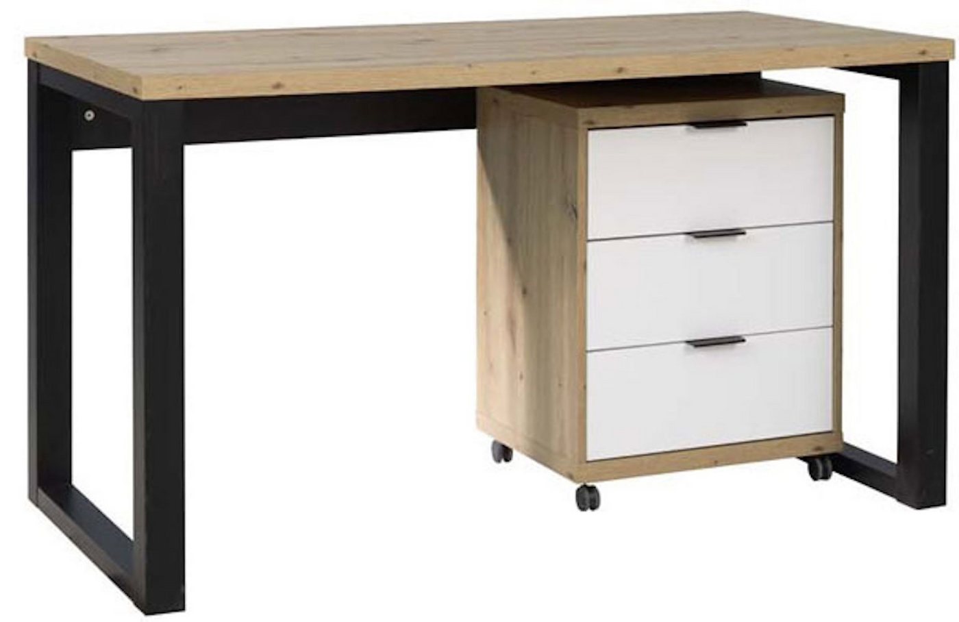 Feldmann-Wohnen Schreibtisch Iwo (1-St), 135x65x75cm schwarz weiß Artisan Eiche von Feldmann-Wohnen