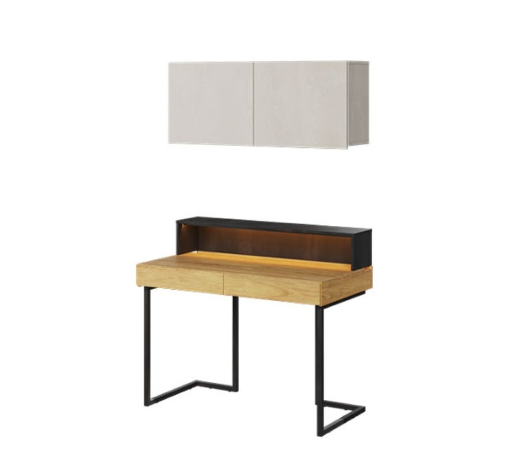 Feldmann-Wohnen Schreibtisch Teen Flex (Teen Flex, 1-St., Kinderzimmer-Set), 3-teilig Hickory Natur betonfarben Raw Steel von Feldmann-Wohnen