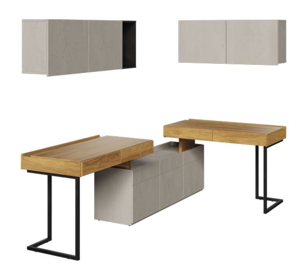 Feldmann-Wohnen Schreibtisch Teen Flex (Teen Flex, 1-St., Kinderzimmer-Set), 6-teilig Hickory Natur betonfarben Raw Steel von Feldmann-Wohnen