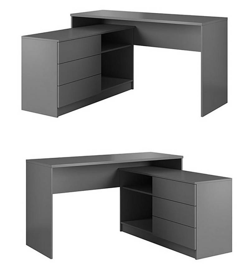 Feldmann-Wohnen Schreibtisch Teo (2-St., 3 Schubladen, 2 offene Fächer, ABS Kanten), 138cm Farbe graphit 2-teilig von Feldmann-Wohnen