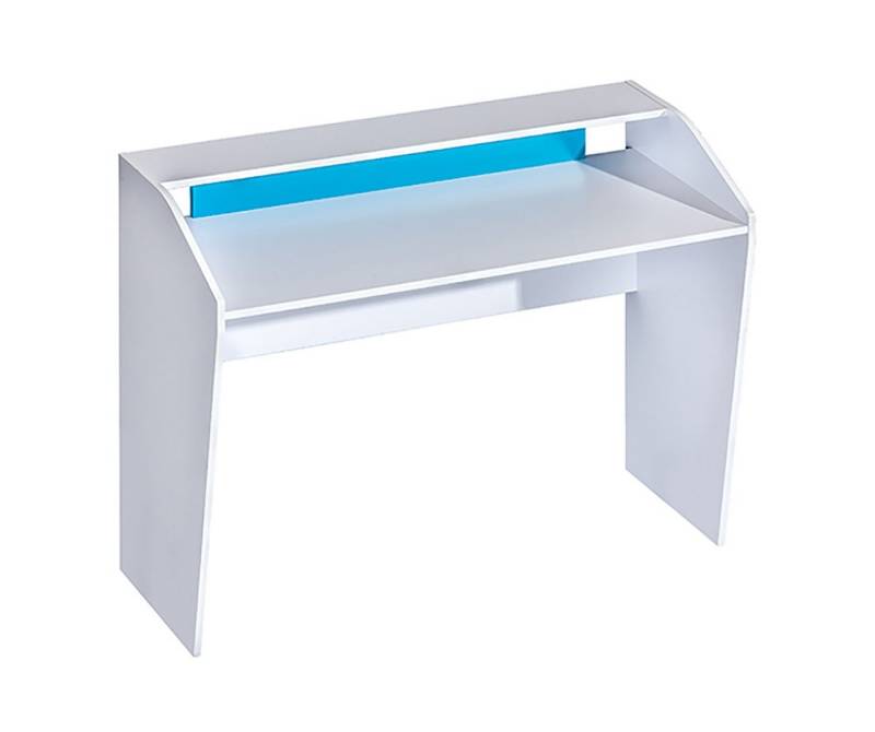 Feldmann-Wohnen Schreibtisch Trafiko (mit extra Ablage, Arbeitsplatte vom Boden Hoch ca. 76cm, 1-St., Farbapplikation wahlweise in blau, grau oder pink), 120cm weiß Farbapplikation wählbar mit extra Ablage von Feldmann-Wohnen
