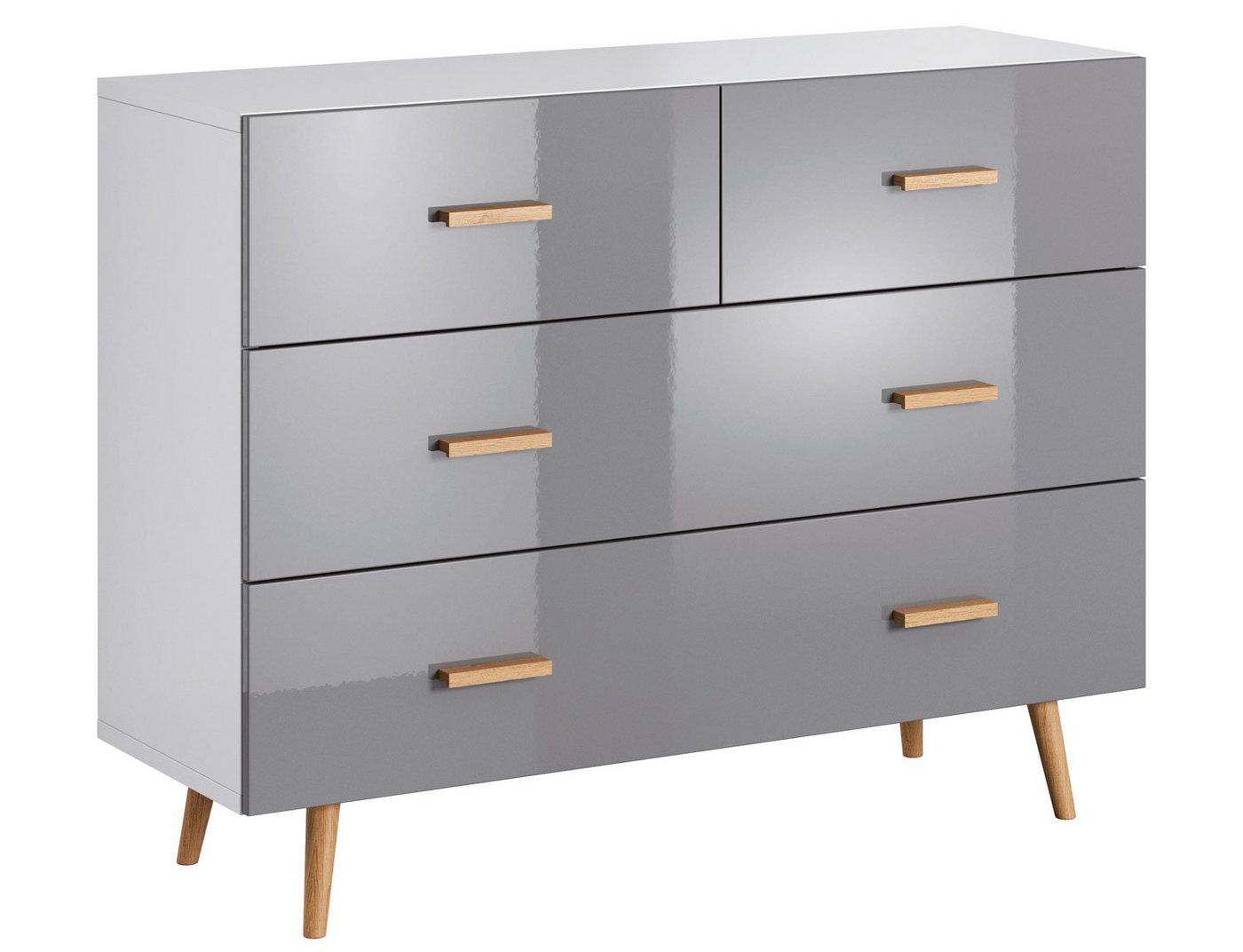 Feldmann-Wohnen Schubkastenkommode Brillo (1 St), Sideboard 120cm grau Hochglanz weiß artisan eiche von Feldmann-Wohnen