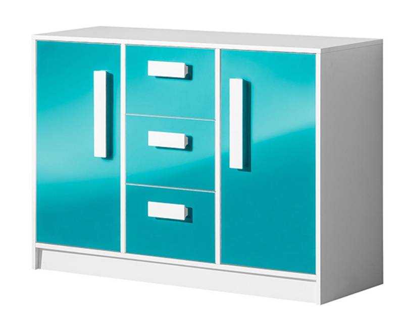 Feldmann-Wohnen Sideboard Guliver (Guliver, 1 St), 120cm Frontfarbe & Farbe der Griffe wählbar Korpus weiß 3 Schubkästen von Feldmann-Wohnen