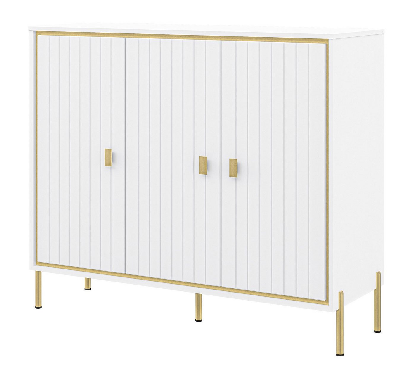 Feldmann-Wohnen Sideboard Luxor (1 St), 130x45x109cm polarweiß Hochglanz Gold von Feldmann-Wohnen