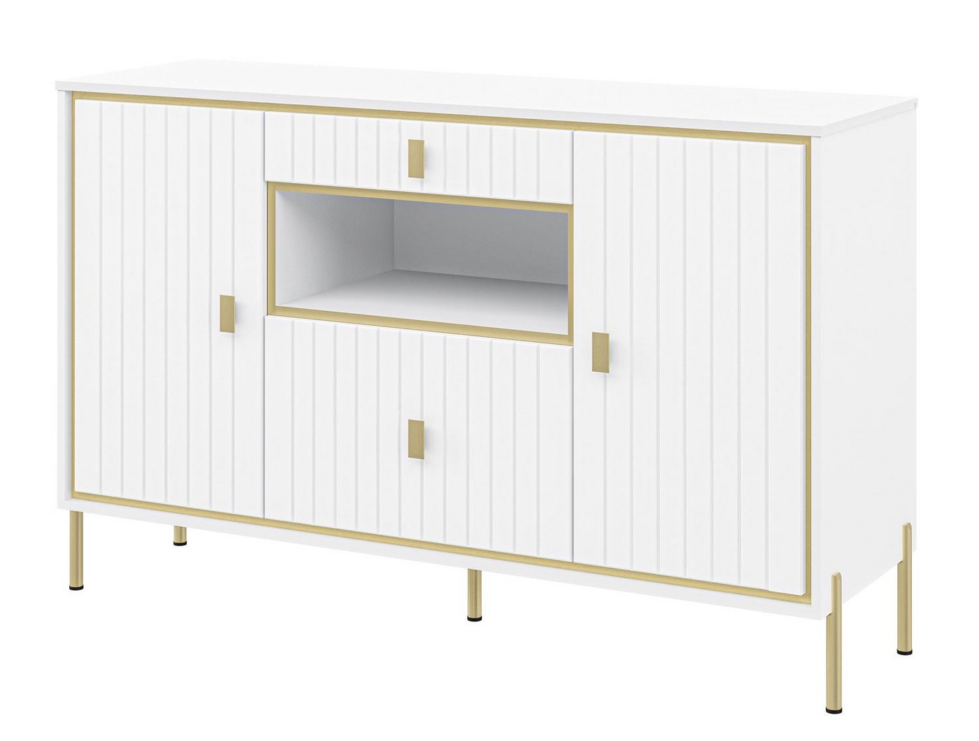 Feldmann-Wohnen Sideboard Luxor (1 St), 149x45x92cm polarweiß Hochglanz Gold von Feldmann-Wohnen