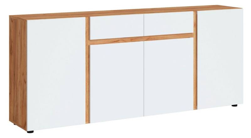 Feldmann-Wohnen Sideboard Morongo (Morongo, 1 St., Sideboard), 200x40x86cm Eiche Kraft Gold / weiß grifflos von Feldmann-Wohnen