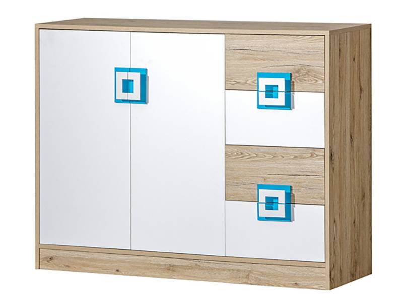 Feldmann-Wohnen Sideboard NICO (1 St), 120x40x93cm Eiche hell / Weiß-Türkis von Feldmann-Wohnen