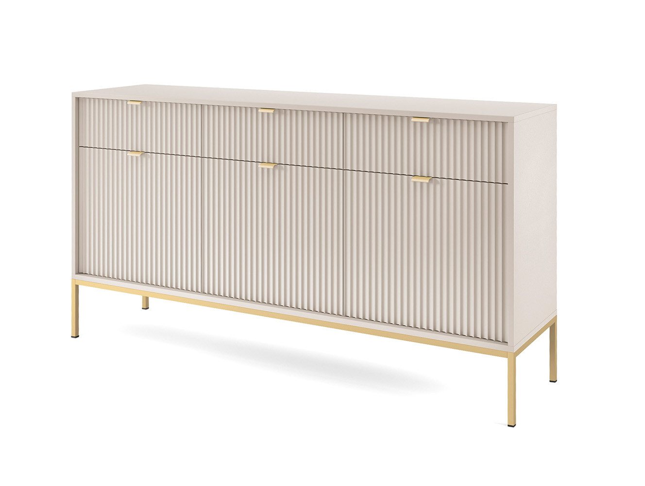 Feldmann-Wohnen Sideboard Nova (3 Türen, 3 Schubladen, 3 Einlegeböden, 1 St., Riffel-Optik Front, goldfarbene Metallgriffe, ABS-Kanten), 154x39x83cm, Fronten mit ausdrucksstarkem geriffelten Muster von Feldmann-Wohnen