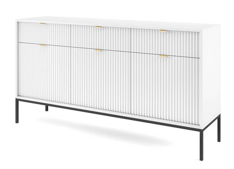 Feldmann-Wohnen Sideboard Nova (3 Türen, 3 Schubladen, 3 Einlegeböden, 1 St., Riffel-Optik Front, goldfarbene Metallgriffe, ABS-Kanten), 154x39x83cm, Fronten mit ausdrucksstarkem geriffelten Muster von Feldmann-Wohnen
