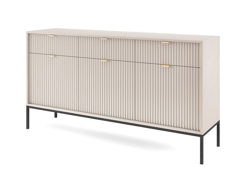 Feldmann-Wohnen Sideboard Nova (3 Türen, 3 Schubladen, 3 Einlegeböden, 1 St., Riffel-Optik Front, goldfarbene Metallgriffe, ABS-Kanten), 154x39x83cm, Fronten mit ausdrucksstarkem geriffelten Muster von Feldmann-Wohnen