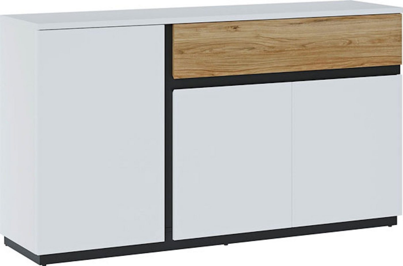 Feldmann-Wohnen Sideboard Novena (1 St), 155x40x87cm weiß schwarz Catania Eiche von Feldmann-Wohnen
