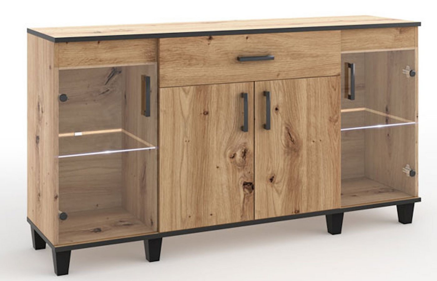 Feldmann-Wohnen Sideboard Pola (1 St), 160x40x132cm Artisan Eiche 4-türig von Feldmann-Wohnen