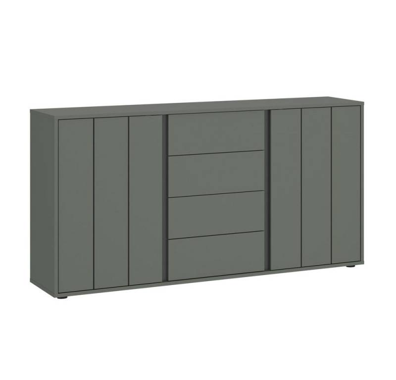 Feldmann-Wohnen Sideboard Veddel (2-türig, mit 4 Schubladen, mit 4 Böden, 1 St., moderne matte Optik, grifflos, Push-to-Open), 155x40x82cm grau-grün / anthrazit von Feldmann-Wohnen