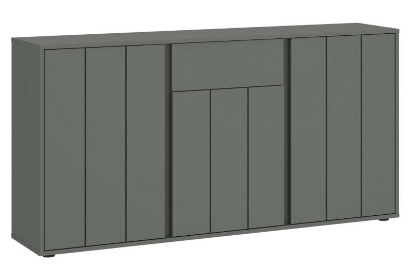 Feldmann-Wohnen Sideboard Veddel (3 Türen, 5 Einlegeböden, 1 Schublade, 1 St., moderne matte Optik, grifflos, Push-to-Open), 155x40x82cm grau-grün / anthrazit 3-türig von Feldmann-Wohnen