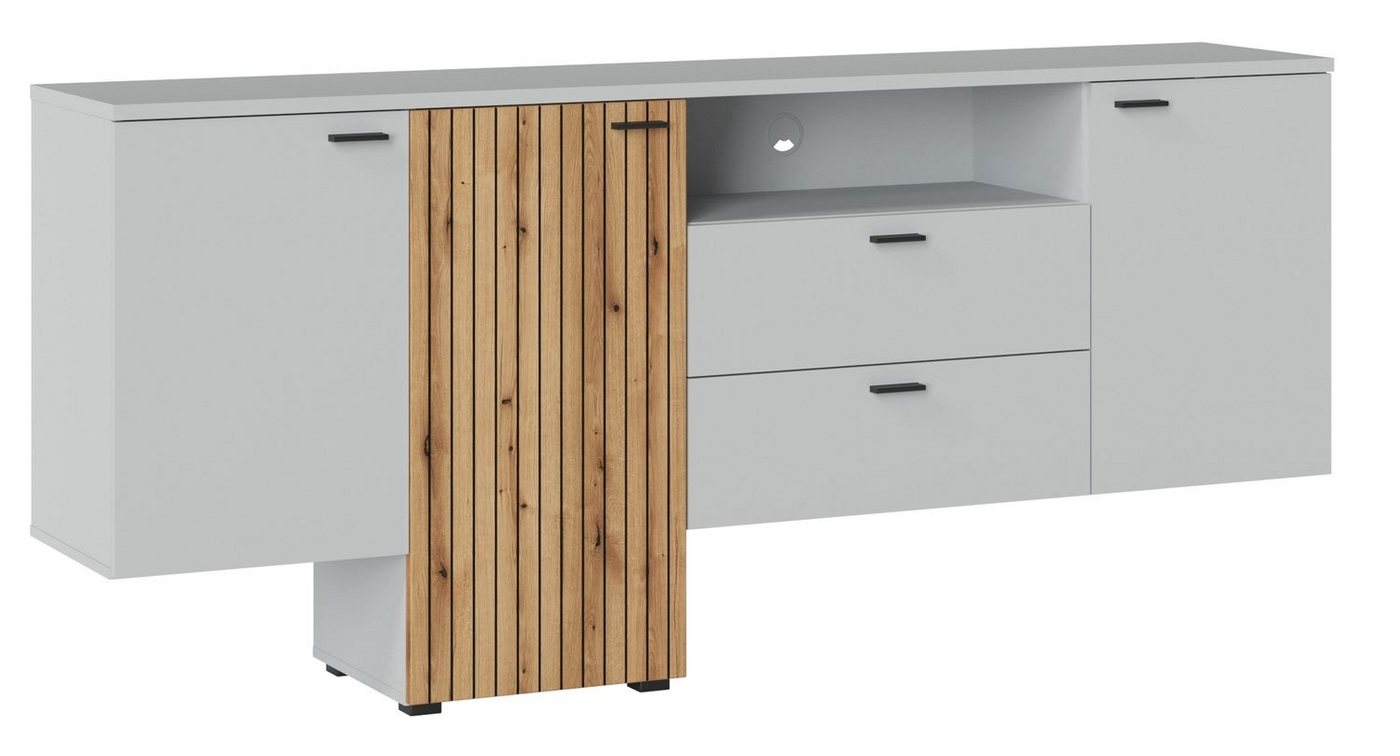 Feldmann-Wohnen Sideboard Vero (Vero, 1 St., Kommode), 205x40x91cm grau / Evoke Eiche MDF von Feldmann-Wohnen