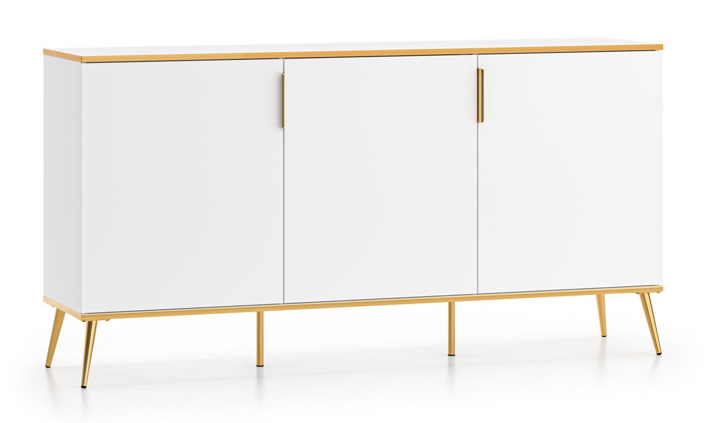 Feldmann-Wohnen Sideboard Viterbo (3 Türen, innen je 1 Einlegeboden, 1 St., Türen mit Soft-Close-Funktion), 170x40x88cm Alpinweiß Absetzungen Goldfarben von Feldmann-Wohnen