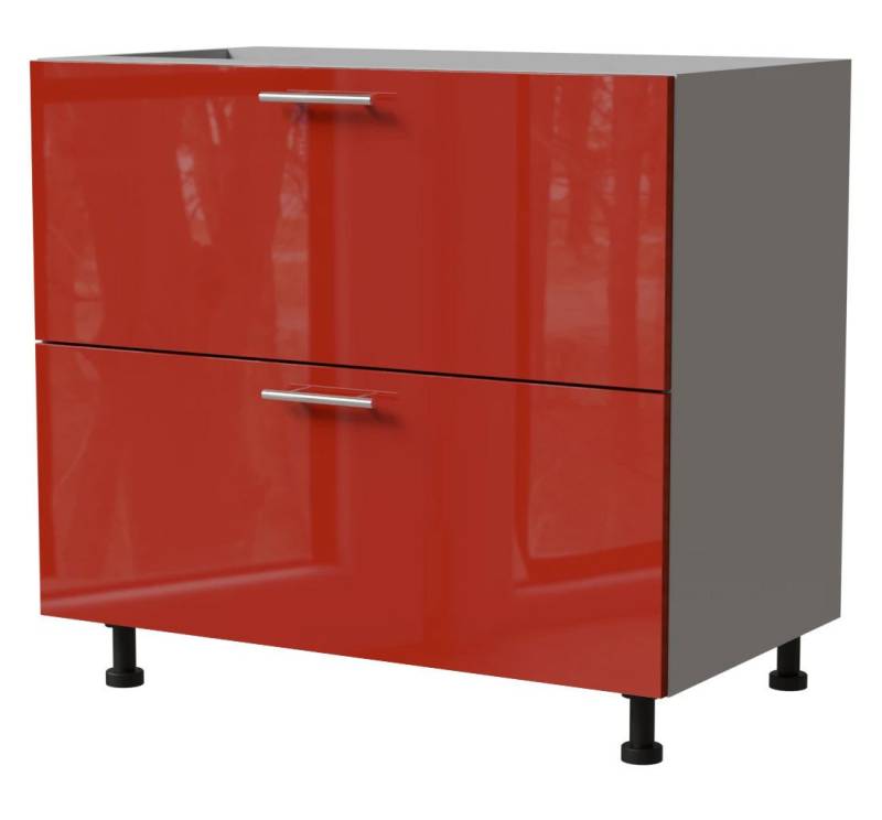 Feldmann-Wohnen Unterschrank Brerra (D2A/90, 2 Schubladen, HETTICH InnoTech Atira Vollauszug, 1-St., moderne Optik, lackierte Fronten, 90x50x82cm) grau / RAL 3002 karminrot Hochglanz von Feldmann-Wohnen