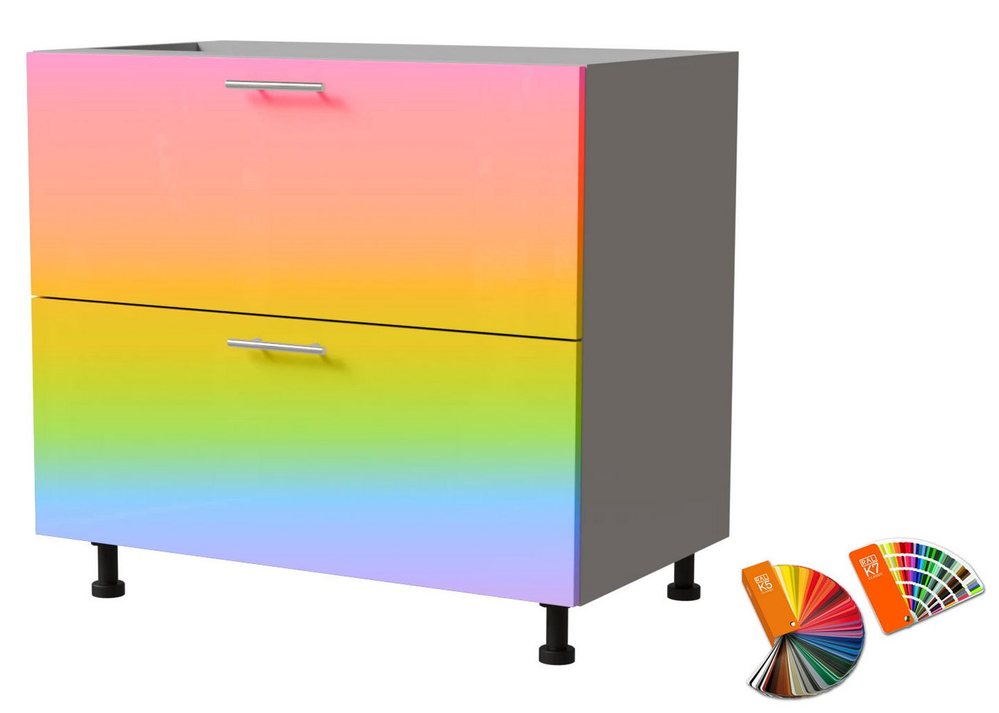 Feldmann-Wohnen Unterschrank Brerra (D2A/90/1A, 2 Schubladen + Innenschublade, HETTICH InnoTech Atira, 1-St., moderne Optik, lackierte Fronten, Soft-Close) 90x50x82cm Korpus grau / Front Wunschfarbe RAL (K5 oder K7) von Feldmann-Wohnen