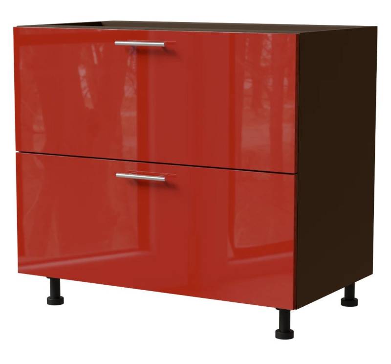 Feldmann-Wohnen Unterschrank Brerra (D2A/90/1A, 2 Schubladen + Innenschublade, HETTICH InnoTech Atira, 1-St., moderne Optik, lackierte Fronten, Soft-Close) 90x50x82cm Korpus lava / Front karminrot Hochglanz von Feldmann-Wohnen