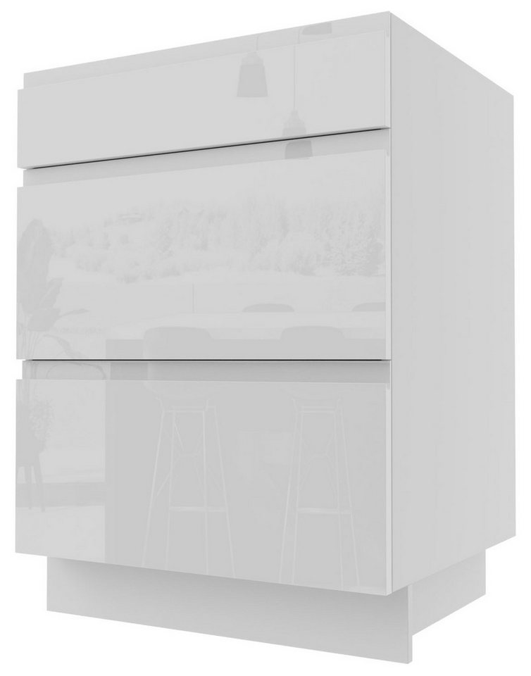 Feldmann-Wohnen Unterschrank Florence (3 Schubladen, Hettich Vollauszug, 1-St., moderne Hochglanz-Optik, Griffmulden) 60cm Front- & Korpusfarbe wählbar grifflos 3 Schubladen (Vollauszug) von Feldmann-Wohnen