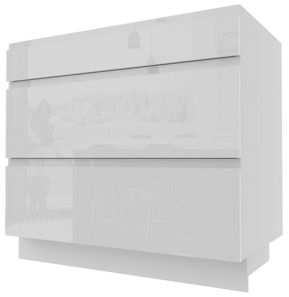 Feldmann-Wohnen Unterschrank Florence (Florence, 1-St) 90cm Front- & Korpusfarbe wählbar grifflos mit 3 Schubladen von Feldmann-Wohnen