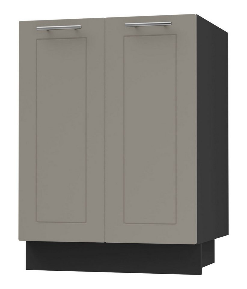 Feldmann-Wohnen Unterschrank Kvantum (2-türig, innen 1 Einlegeboden, Türanschlag beidseitig, Soft-Close, 1-St., Fronten mit dekorativen Fräsungen und leicht abgerundeten Ecken) 60x50x82cm schwarz - beige (Q-D11/60) von Feldmann-Wohnen