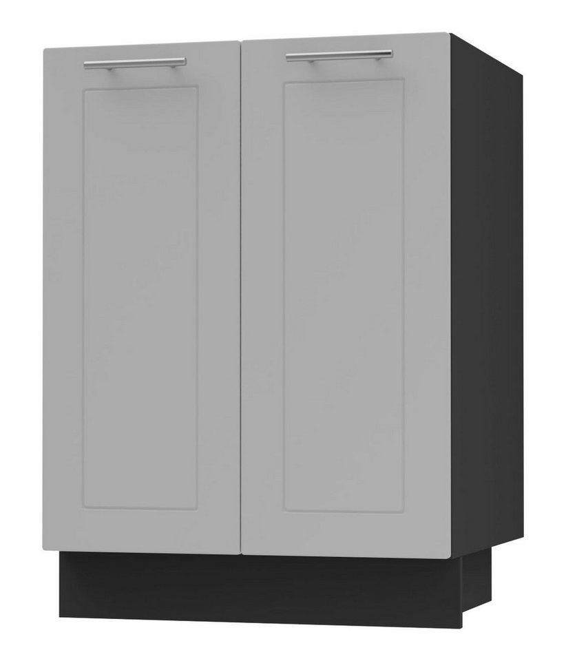 Feldmann-Wohnen Unterschrank Kvantum (2-türig, innen 1 Einlegeboden, Türanschlag beidseitig, Soft-Close, 1-St., Fronten mit dekorativen Fräsungen und leicht abgerundeten Ecken) 60x50x82cm schwarz - dust grey (Q-D11/60) von Feldmann-Wohnen