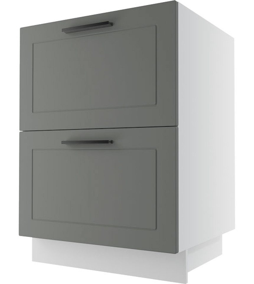 Feldmann-Wohnen Unterschrank Kvantum (Schubladen mit HETTICH Vollauszug, Selbsteinzug und Soft-Close-Funktion, 1-St., Fronten mit dekorativen Fräsungen und leicht abgerundeten Ecken) 60x50x82cm lava - weiß (Q-D2A/60/1A) von Feldmann-Wohnen