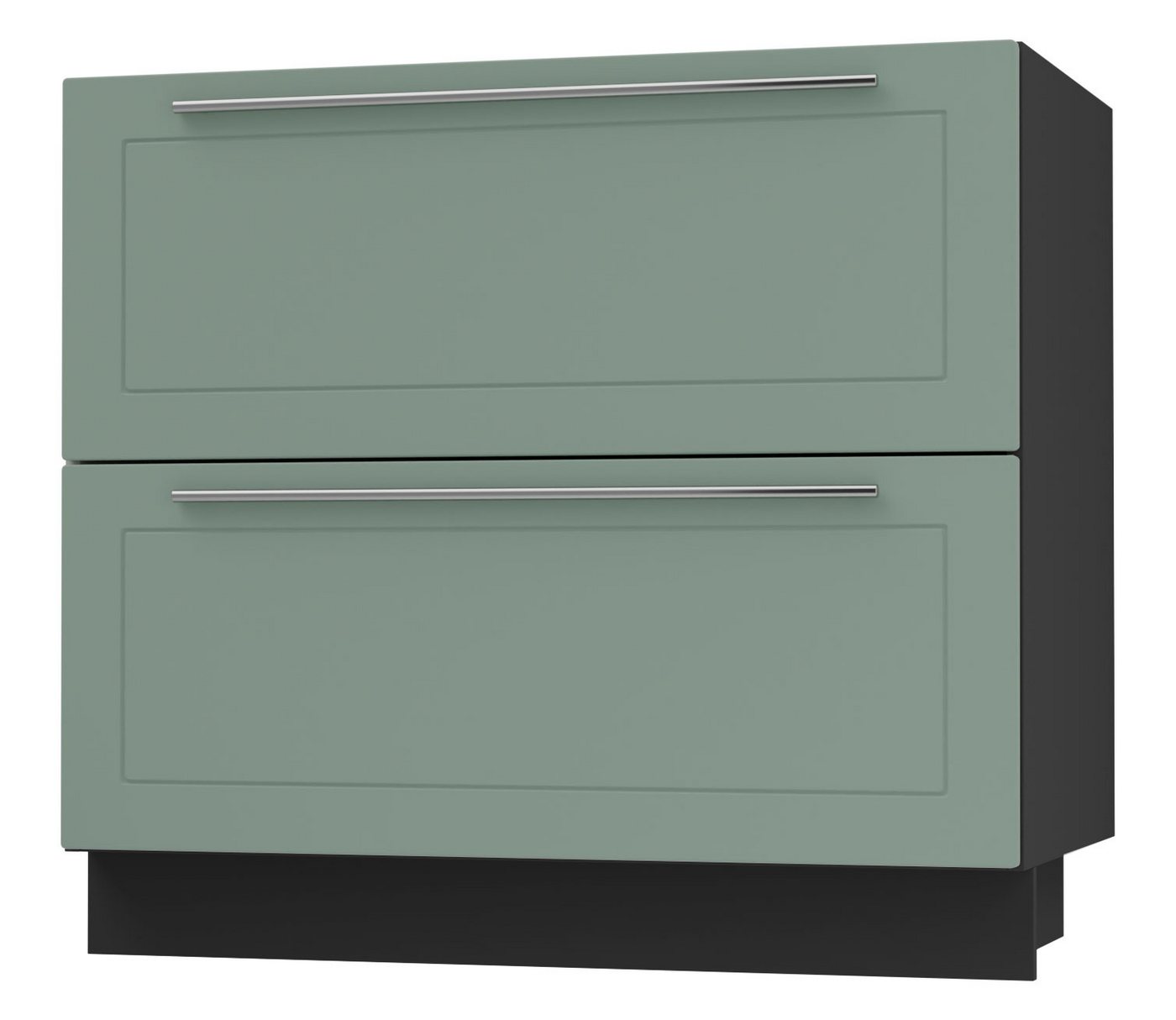 Feldmann-Wohnen Unterschrank Kvantum (Schubladen mit HETTICH Vollauszug, Selbsteinzug und Soft-Close-Funktion, 1-St., Fronten mit dekorativen Fräsungen und leicht abgerundeten Ecken) 90x50x82cm schwarz - mint (Q-D2A/90/1A) von Feldmann-Wohnen