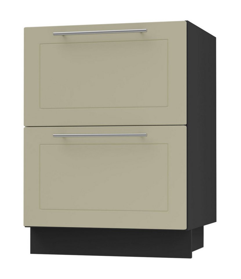Feldmann-Wohnen Unterschrank Kvantum (Schubladen mit Teilauszug, Selbsteinzug und Soft-Close-Funktion, 1-St., Fronten mit dekorativen Fräsungen und leicht abgerundeten Ecken) 60x50x82cm schwarz - vanille (Q-D2M/60) von Feldmann-Wohnen
