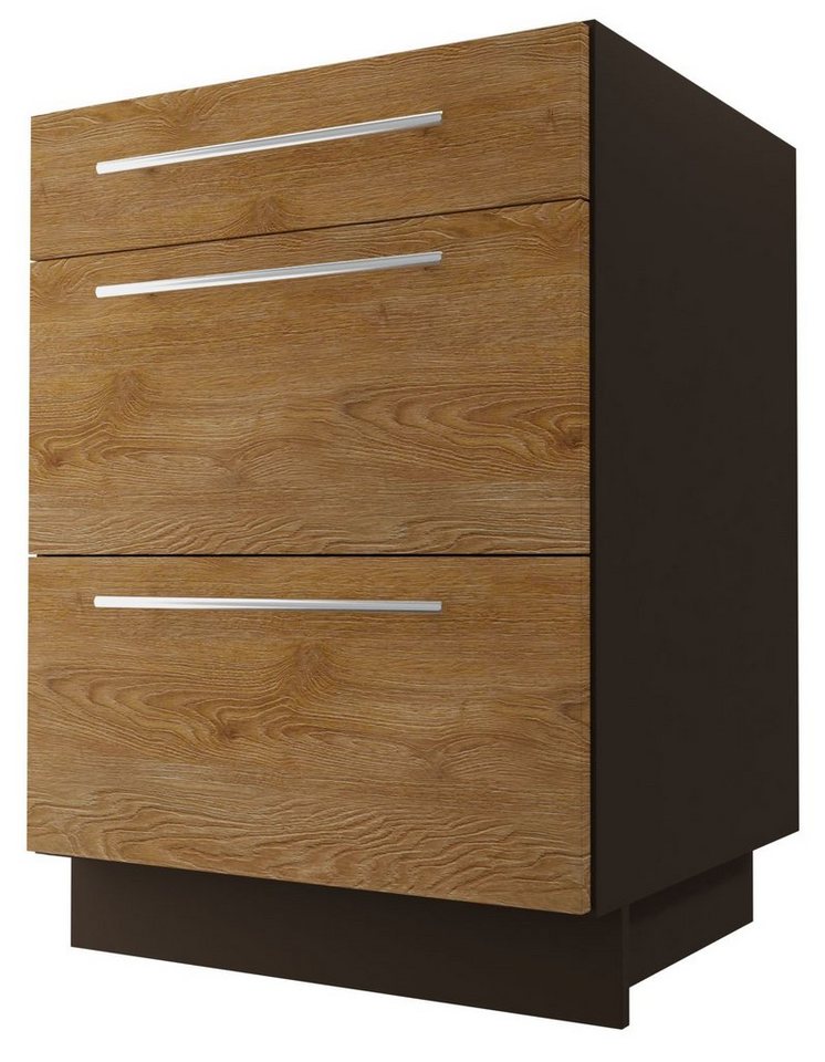 Feldmann-Wohnen Unterschrank Malmo (Malmo, 1-St) 60cm Front- & Korpusfarbe wählbar 3 Schubladen (Vollauszug) von Feldmann-Wohnen